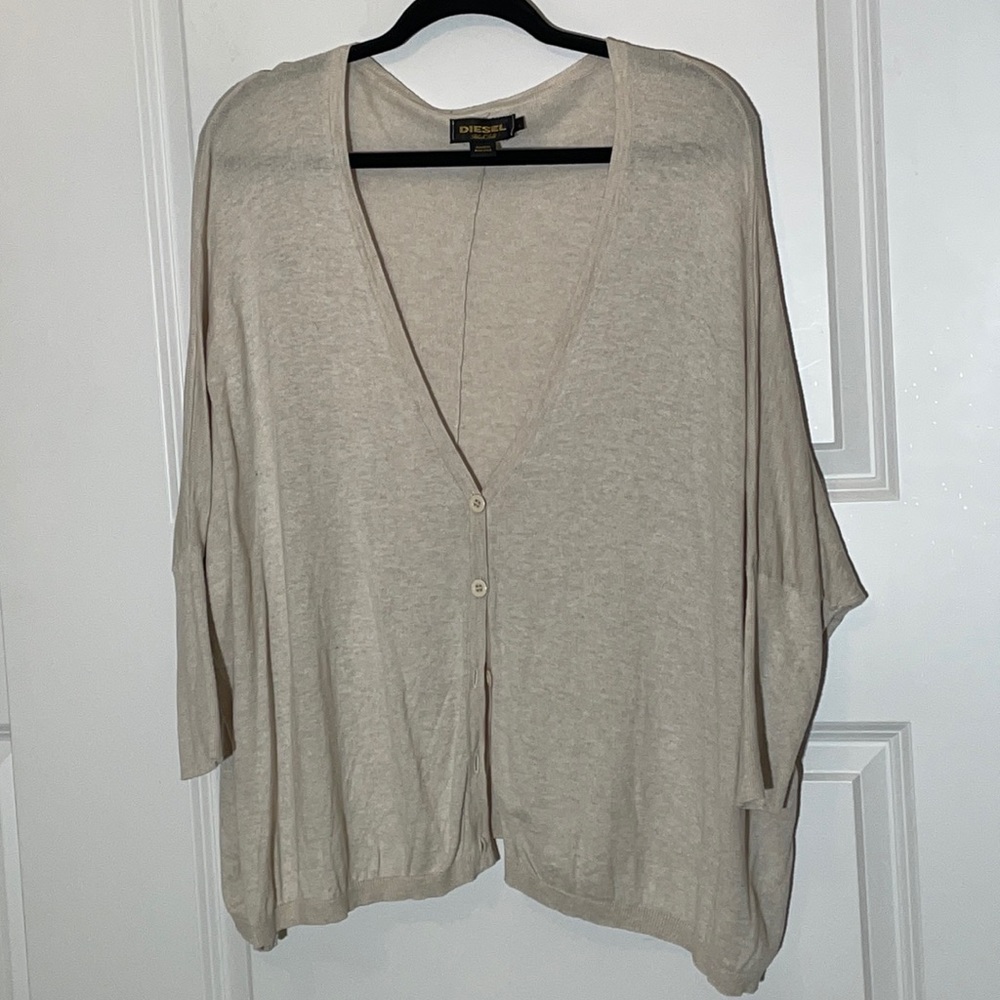 Diesel Black Gold Cream Linen Blend Cardigan Large